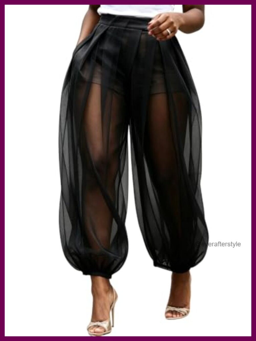 NRTHYE Women Sheer Mesh Balloon Lantern Pants High Waist Built-in Shorts